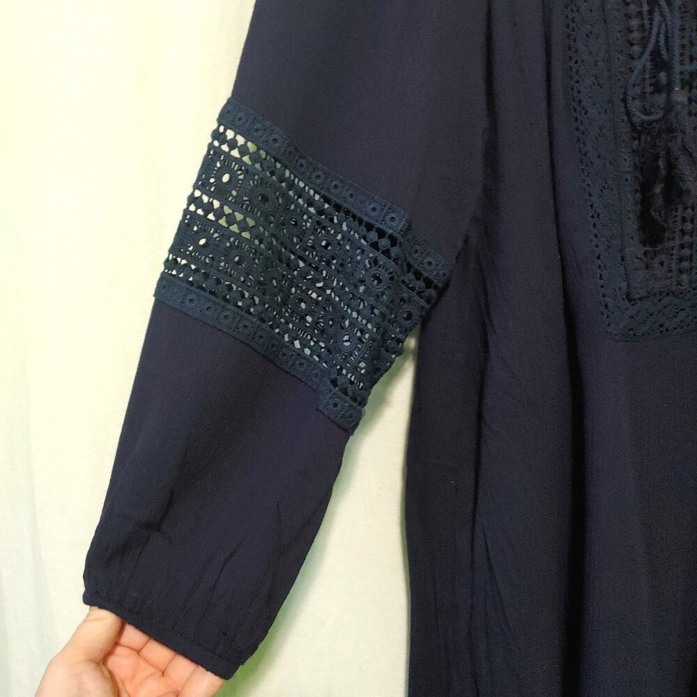 Ya Los Angeles tunic/dress womens Medium solid blue lace inset boho Fairy - Picture 6 of 7